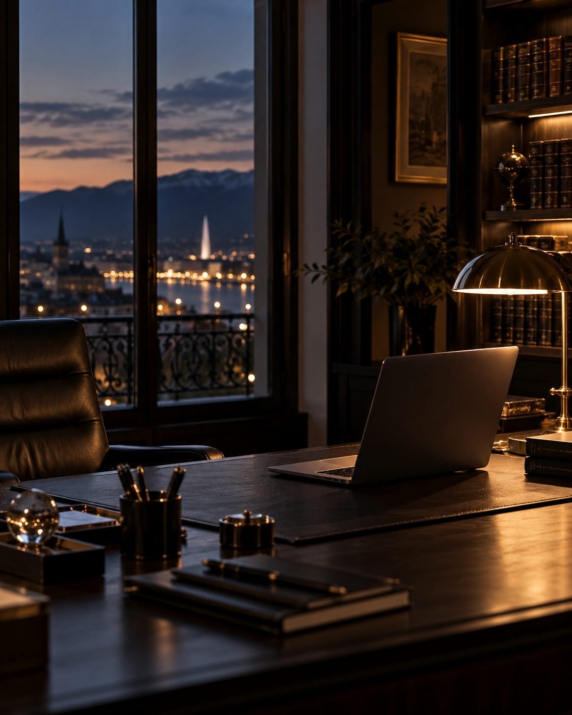 Bureau de cabinet à Genève, le soir